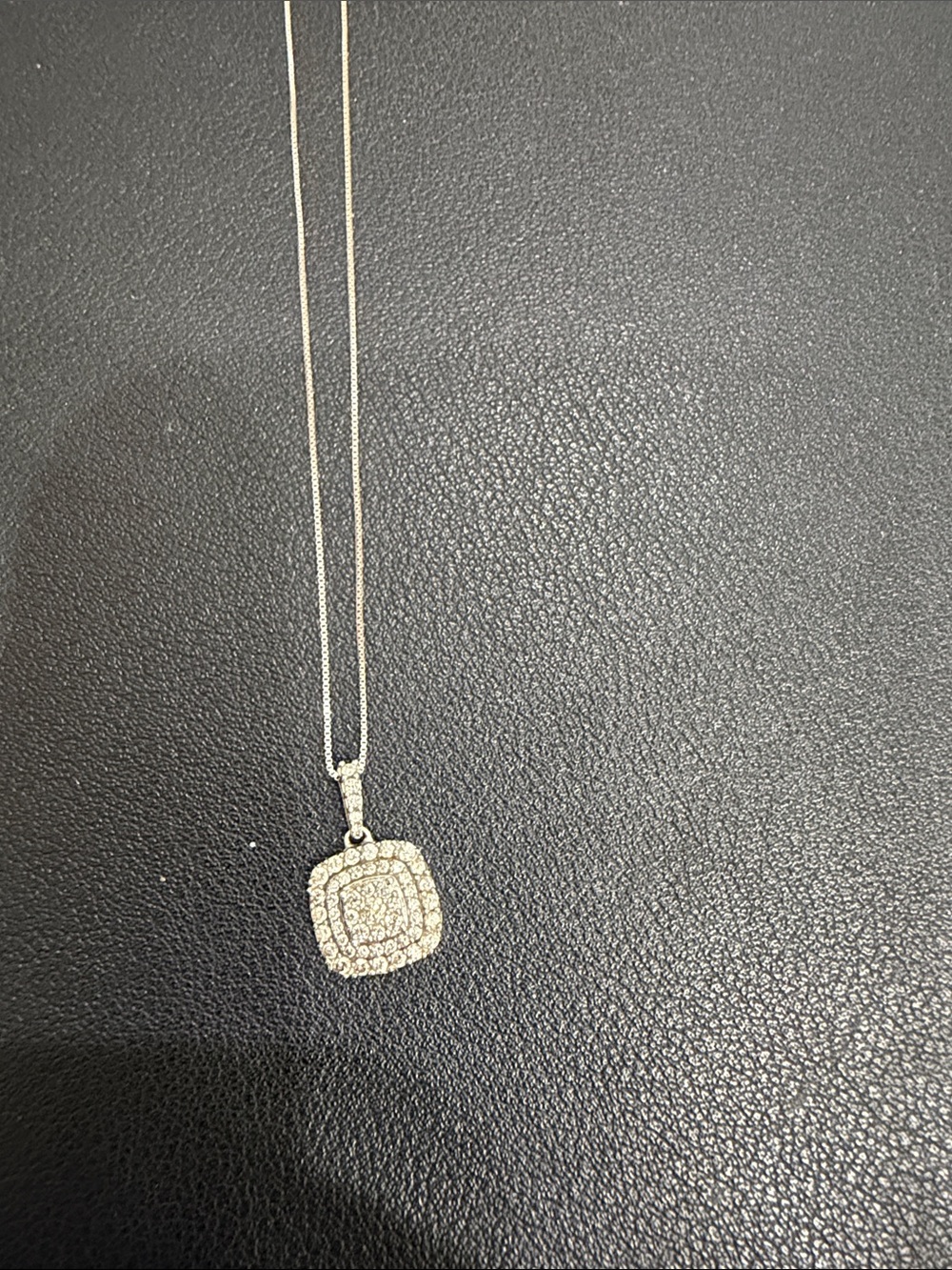 Diamond Halo Square Pendant Necklace - 10K White Gold. 1/3-1/2 tcw.